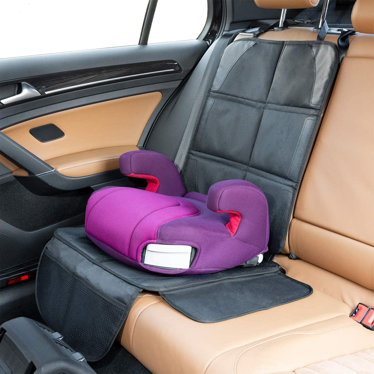 Lescars coprisedile per bambini: Set di 2 coprisedili per seggiolino auto Basic, 3 tasche a rete, compatibile con Isofix (protezione sedile per seggiolino bambini