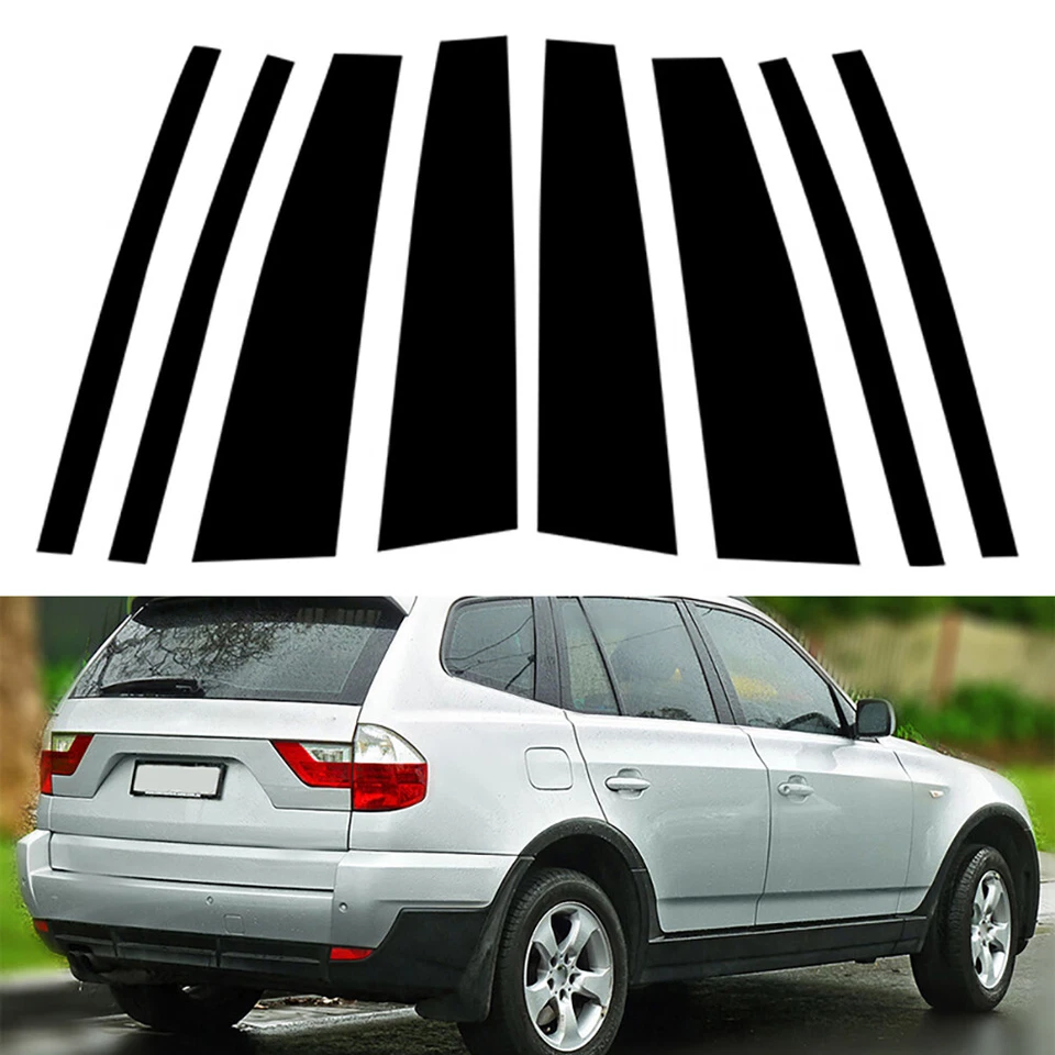 8PCS Gloss Black Pillar Posts Fit For BMW X3 E83 2004-10 Door Trim Window Cover Foto 4 de 4