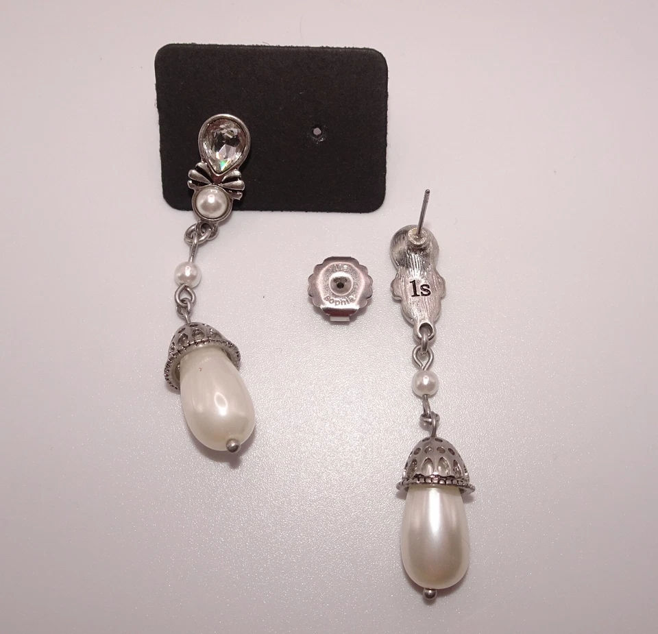 Pendientes Lia Sophia De Colección Imitación Perla y Cristal Mate Tono Plata Lágrima Poste Foto 2 de 4