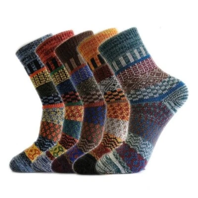 5 Pairs Mens Thermal Socks Winter Warm Nordic Style Soft Wool Thick Comfort Sock