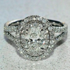 3.15Ct Oval Cut Diamond Simulated Halo Engagement Ring 14k White Gold Size 6.5