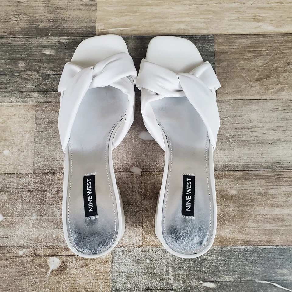 Nine West Gather 3 Womens Sandals Sz 9 M White Leather Square Toe Block Heel - Image 4 of 4