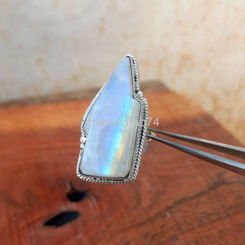 Rainbow Moonstone Lightning Bolt 925 Silver Handmade Women Rings Jewelry M059