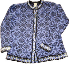 VINTAGE L.L. BEAN NORDIC ISLE FAIR CARDIGAN SWEATER WOMEN'S PERIWINKLE BLUE L