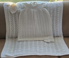 Beautiful Hand Knitted Baby Girl Christening Gown, Hat, Booties,  Blanket/Shawl