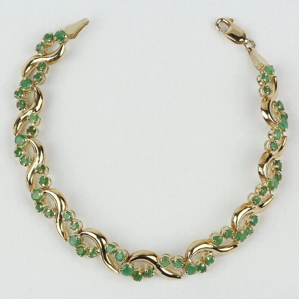 Brazalete de tenis para mujer de esmeralda de corte redondo de 6 quilates enchapado en oro amarillo de 14 k Foto 3 de 4