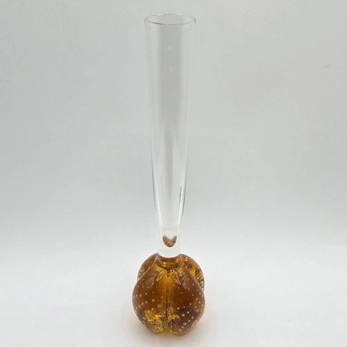 VINTAGE Mid Century Murano Style Hand Blown Art Glass Bubble Bud Vase 7"