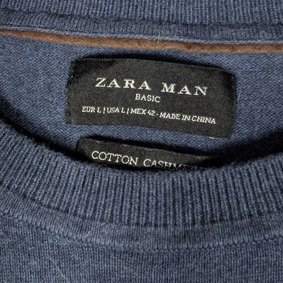 Zara Man Long Sleeve Cashmere Sweater Mens Large Blue Crew Neck - Image 3 of 4