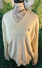 Polo Ralph Lauren Men  s Pullover Medium Cream V Neck Sweater 100 Pima Cotton
