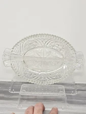 Vtg Anchor Hocking Clear Oval Divided Relish Dish Star Cut Design