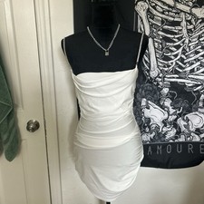 PrettyLittleThing White Ruched Chain Strap Cowl Neck Bodycon Mini Dress 4