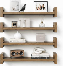 Floating Shelves for Wall, Set of 4 Solid Wood Wall Mounted Shelves, 16" Rustic