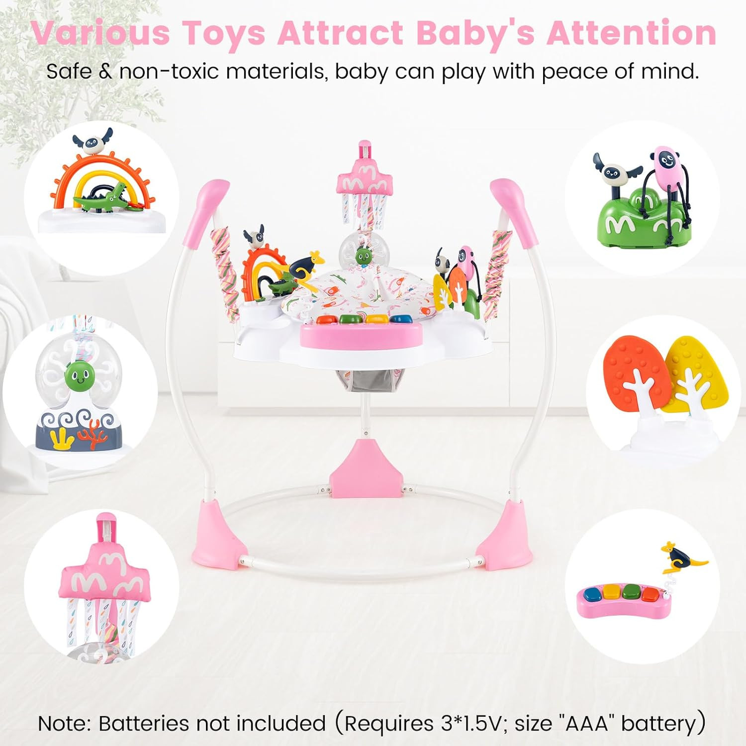 Baby Activity Center Jumper with Music, Light, Interactive Toys, 360°Rotating Se