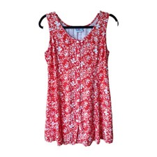 Vintage New Look Red White Floral Swing Dress Button Front Size 12
