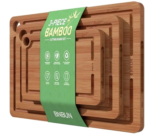Bamboo Cutting Board for Kitchen, Wood Cutting Board 3 Piece Set with Non-Slip