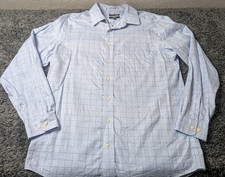 Kirkland Signature Tailored Fit Dress Shirt Men's L Blue Button Up Plaid