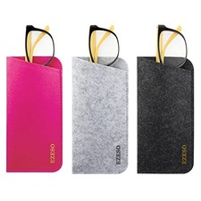 3 Pack Eyeglass Cases - Soft Felt Slip-in Pouch Case - Glasses Storage Set F