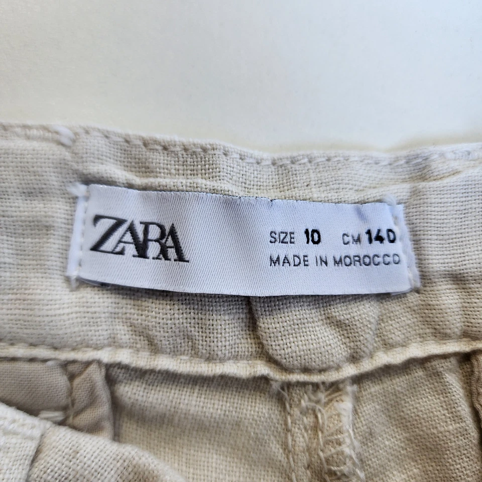 ZARA Niños Niños Lino Pantalones Talla 10 Años (140 cm) Beige Natural 100% Lino Foto 2 de 4