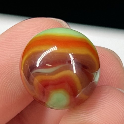 Vintage Swirl Glass Marble Akro Agate Vitro Peltier Light Green Orange .61”
