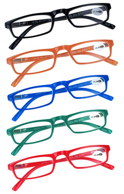 Farbenfrohe Fertig-Lesebrille BALI mit Federscharnier in fünf versch. Farben