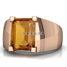Citrine Emerald Cut With 925 Sterling Silver Gold Plated Ring For Men's #50 #