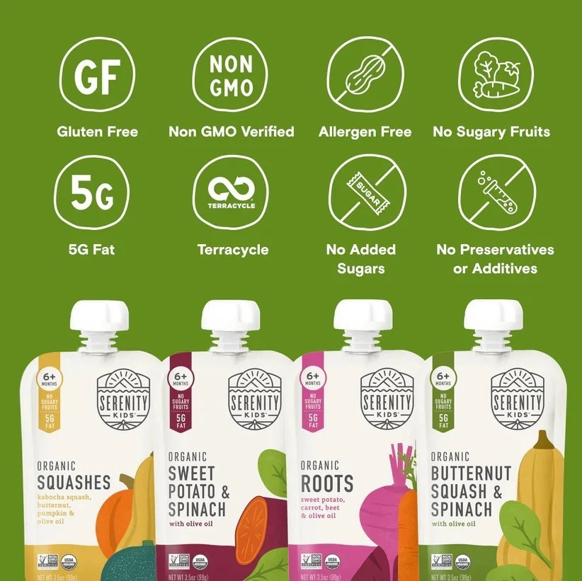 Bolsas de alimentos orgánicos para bebés Serenity Kids 6+ meses certificadas puré vegetal paquetes de 8 Foto 4 de 4