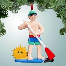 Paddle Board with Sun - Male - Personalized Christmas Ornament