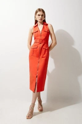 Karen Millen Shirt Midi Dress UK8 in Orange RRP £229 - Image 1 of 4