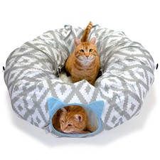 White Large Cat Tunnel Bed 2In1 ZipTogether Play Plush Nap PopUp Toy