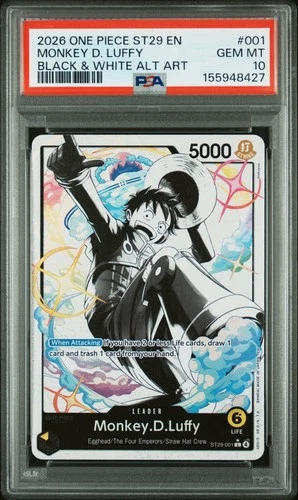 2026 One Piece Starter Deck ST29-Egghead #001 Monkey D. Luffy B&W Alt Art PSA 10