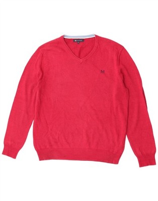 Crew Clothing Herren V-Neck Pullover Sweater Large Rot Baumwolle AN06
