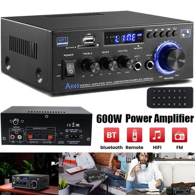 600W bluetooth Stereo Amplifier Amp HIFI Audio Radio 2CH USB AUX FM Car Home UK - Image 1 of 4