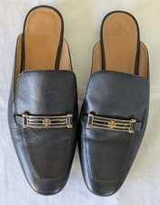 Tory Burch Amelia Backless Loafer Mule Flats Black Leather Size 10M Casual Shoes