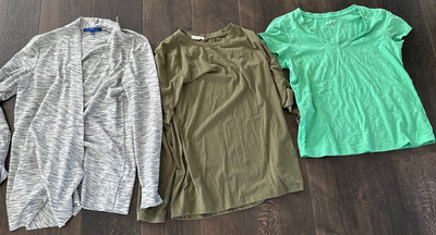 Lot of 3 Women s Shirts: Apt 9 Cardigan L, Found Long Sleeve L, Universal Thread