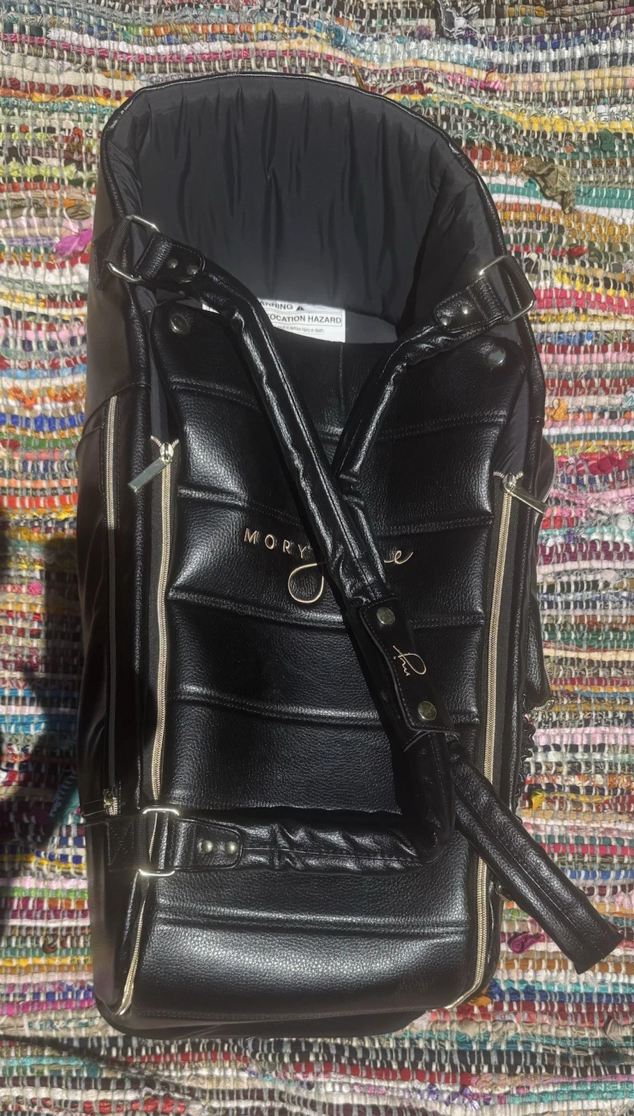*Mory June Moses Basket Baby Carrier Black Leather Warm Pockets