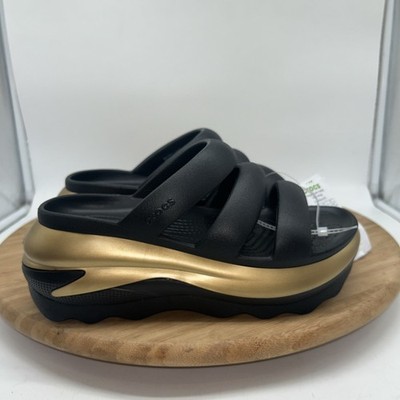 crocs MEGA CRUSH LLIC CLOG ブラック/ゴールド New Crocs Mega Crush Metallic Slip On Clogs Ankle Strap Black/Gold