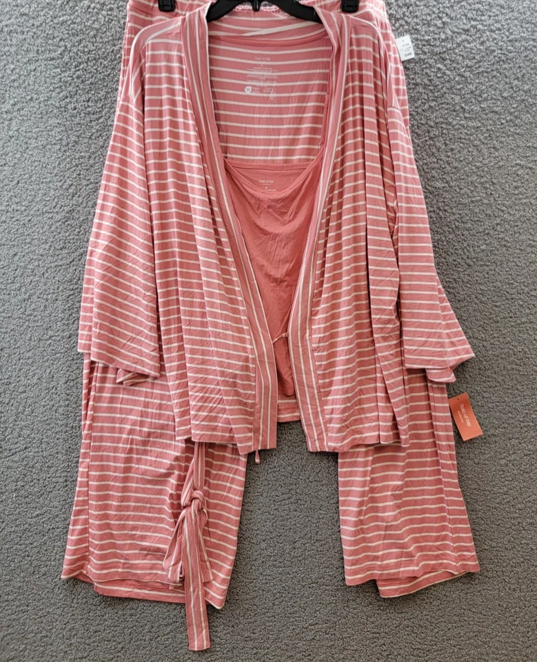 Estado del día 3 piezas. Conjunto de pijama de punto fluido para mujer XL coral marino rayas pull on Foto 2 de 4