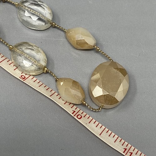 Glass Beaded Necklace Champagne White Faceted Iridescent Metal Chain Collar 20" - Picture 11 of 11