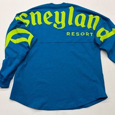 Disneyland Spirt Jersey Womens Medium Blue Long Sleeve Green Letters Disney Park