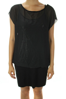 Ali & Jay New Black Cap-Sleeve Melissa Layered Blouson Dress S $138