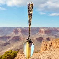 Grand Canyon Arizona Vtg Sterling Silver Souvenir Spoon FRONT + BACK Scenes