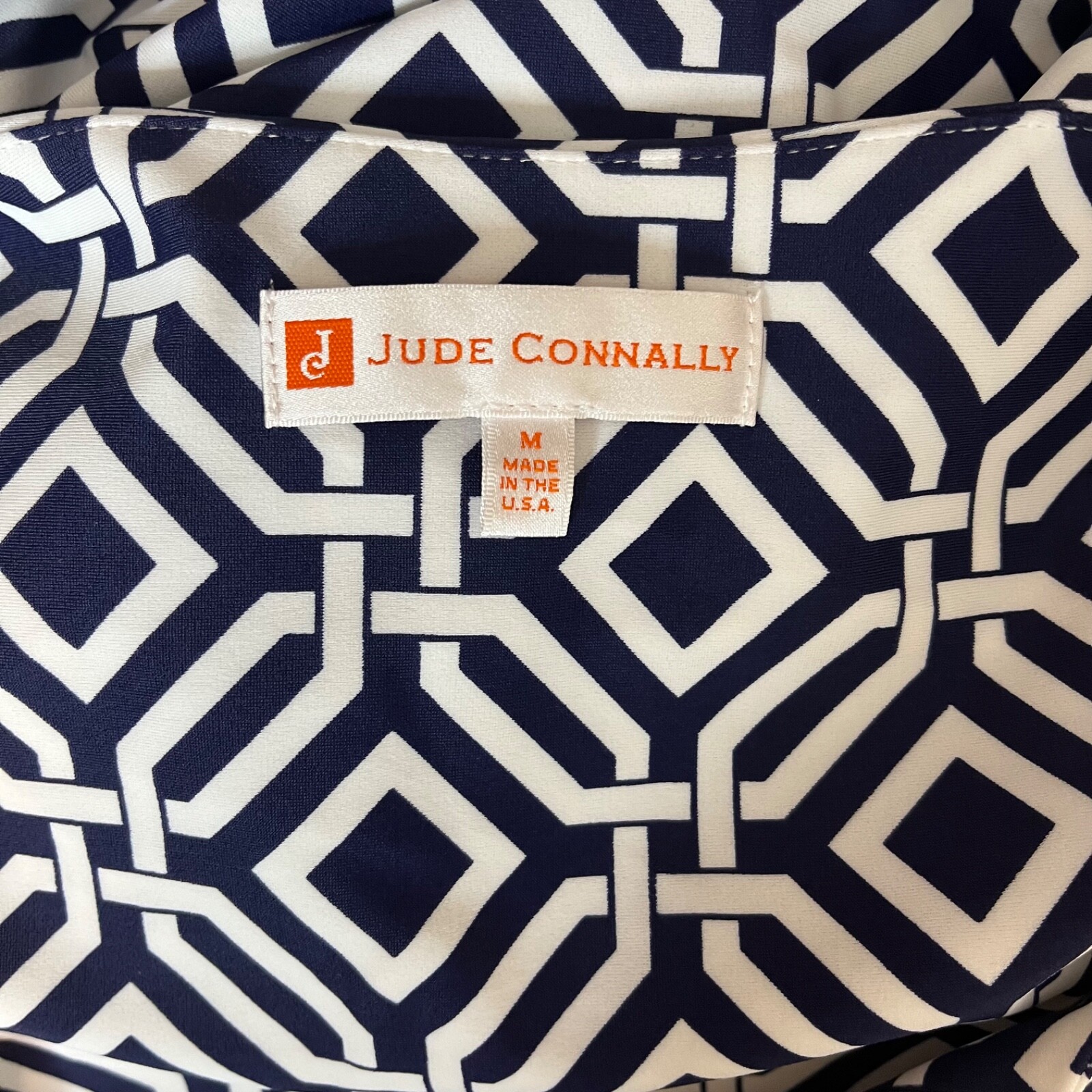 Jude Connally Sleeveless Navy Blue White Geo Scuba Knit Dress Size M eBay