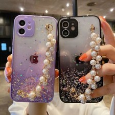 Girl's Bling Glitter Star Diamond Pearl Chain Cover Case For iphone sumsung