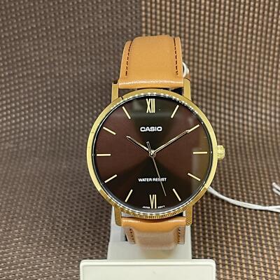 Casio MTP-VT01GL-5B Minimalistic Analog Brown Leather Gold Tone