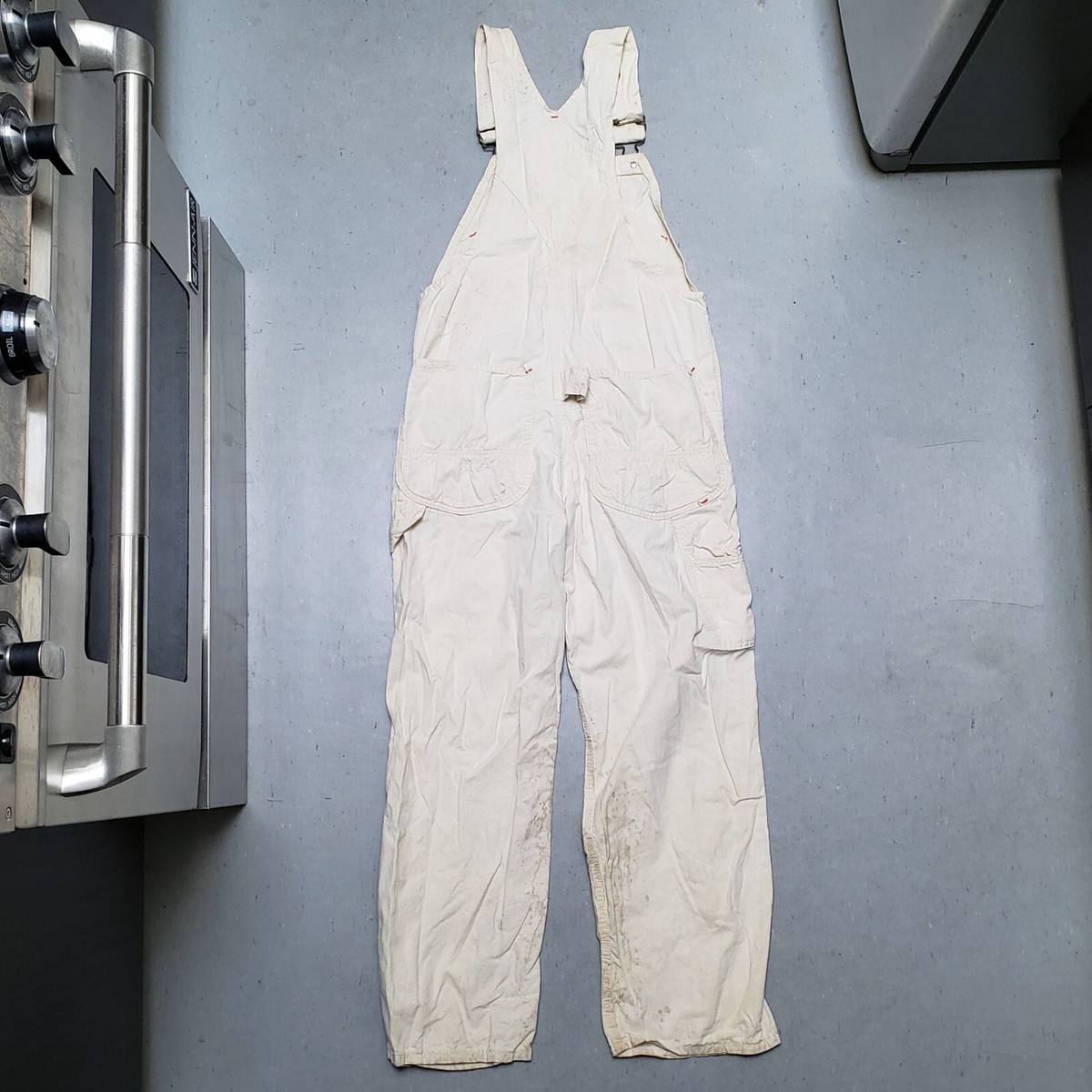 40s BURLINGTON Overalls Off White Natural Denim Workwear Sz