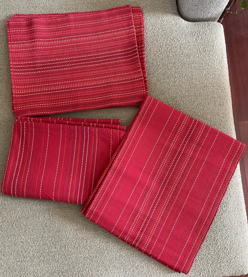 Juego de 7 manteles individuales rojos de algodón pesado a rayas multicolores India 17 1/4 x 13 1/2 Foto 4 de 4