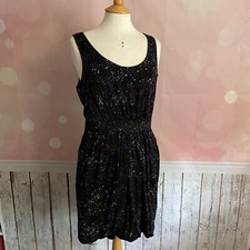GUESS LOS ANGELES - BLACK PURPLE GREEN SPLASH BUBBLE HEM DRESS - LARGE VGC