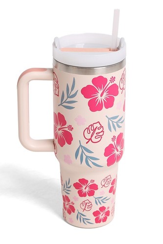 COMFYLUXE Hawaiian Floral 40oz Stainless Steel Tumbler Handle Lid Straw