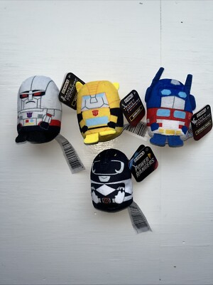 Set Of 4 PODPALS Transformers 3  Plush Bumblebee Optimus Prime Megatron Black