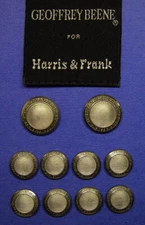 10 vtg GEOFFREY BEENE dark silver metal replacement buttons, good used condition